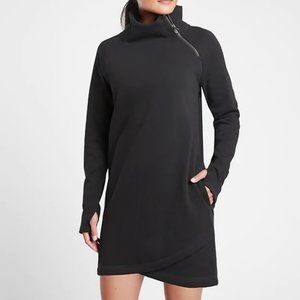 Athleta Cozy Karma Asym Black Sweatshirt Dress